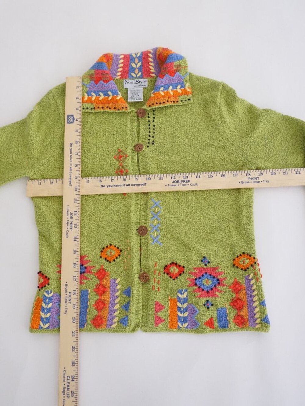 Vintage NorthStyle Green Southwestern Embroidered Button Cotton Blend Cardigan S - Picture 2 of 11